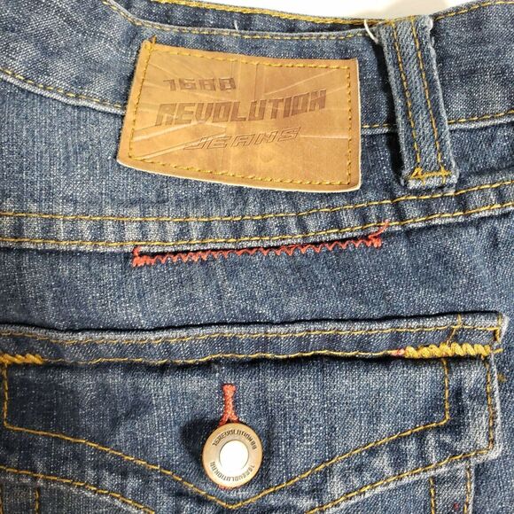 1688 Revolution jeans 32/30 straight leg distressed colored stitching - Picture 3 of 6